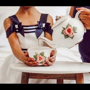 White and navy blue dress